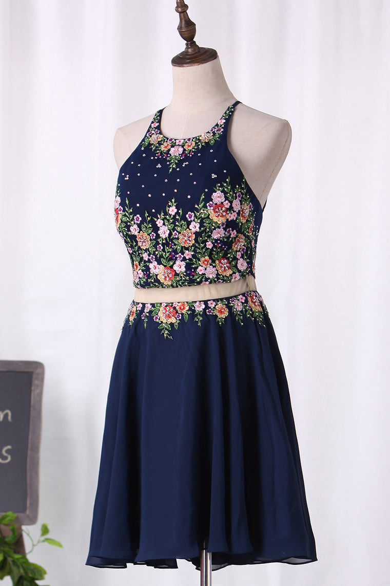 2024 A Line Scoop Homecoming Dresses Chiffon With Beading & Applique