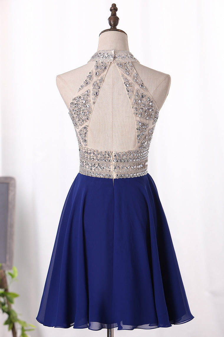 2024 A Line Homecoming Dresses Scoop Chiffon With Beading