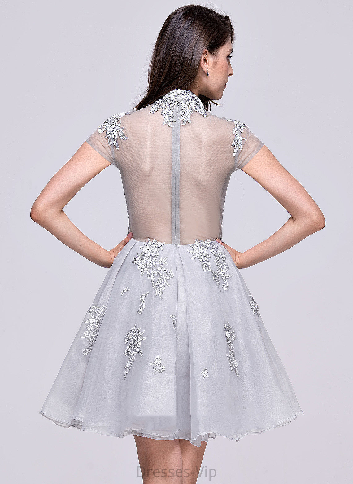 High Appliques Neck Homecoming Dresses Dress With Organza Tulle A-Line Lace Homecoming Short/Mini Rachel Lace