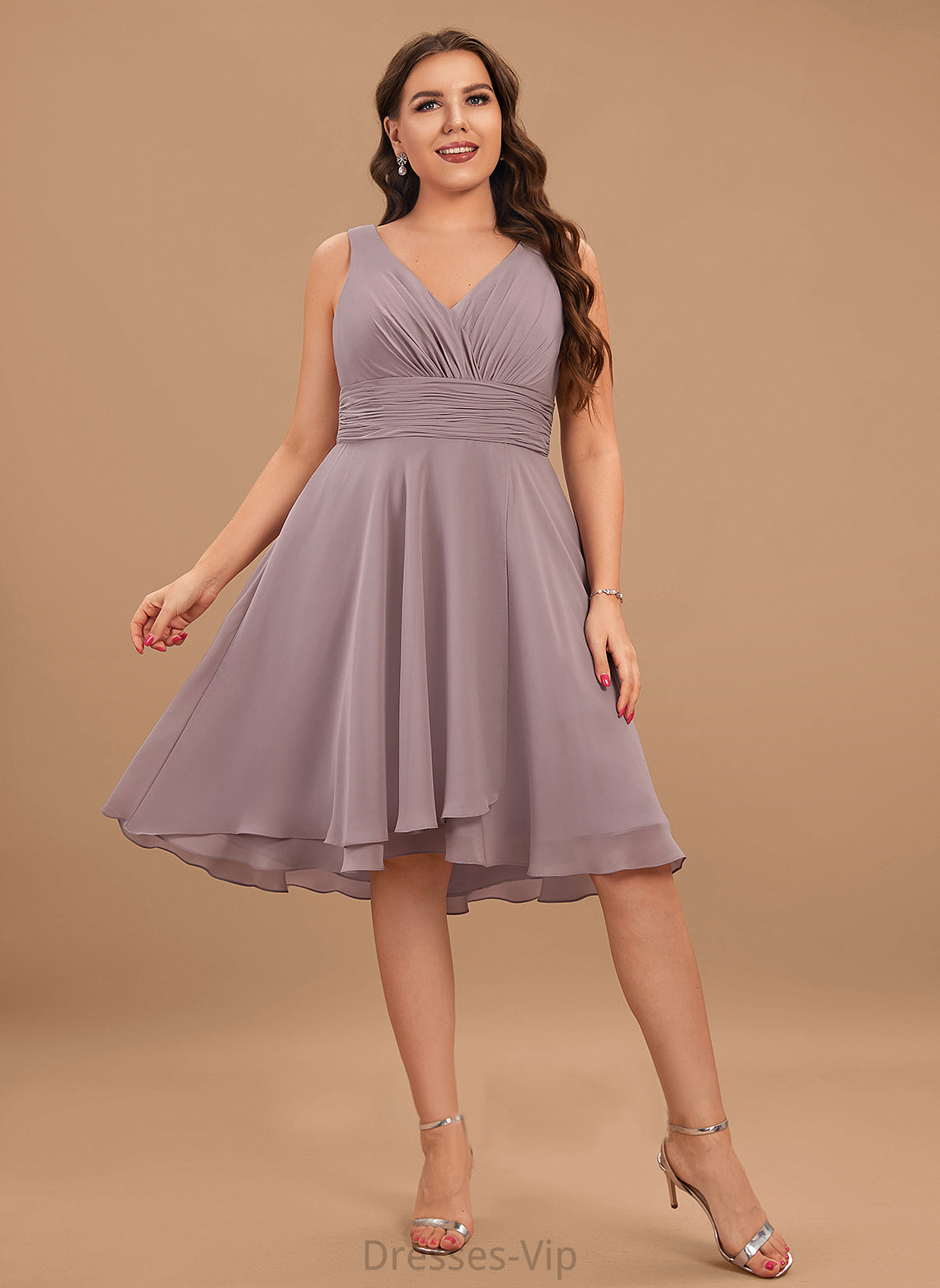 Ruffle Elsa Cocktail V-neck Cocktail Dresses Dress Asymmetrical With A-Line Chiffon