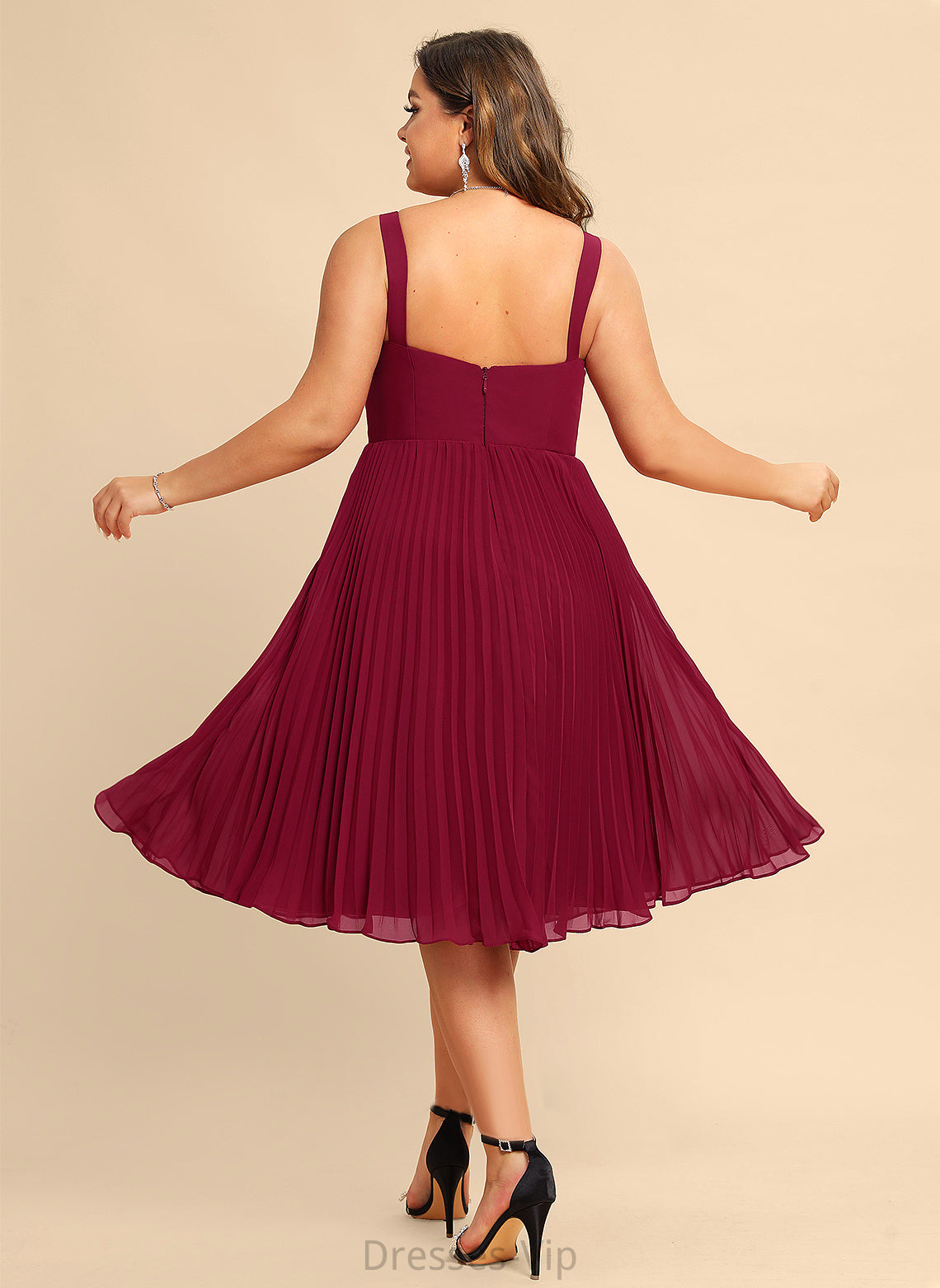 Cora Cocktail Dress A-Line Chiffon Pleated With Neckline Cocktail Dresses Knee-Length Square