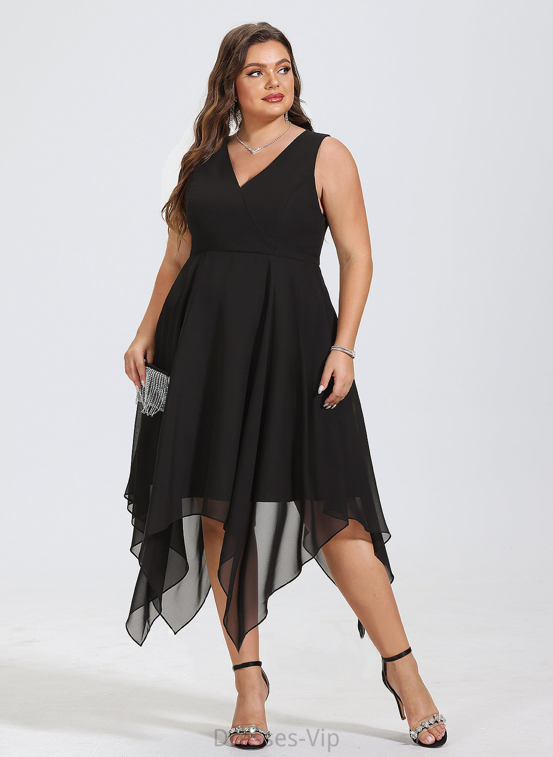 Asymmetrical A-Line Cocktail Eve Dress V-neck Chiffon Cocktail Dresses