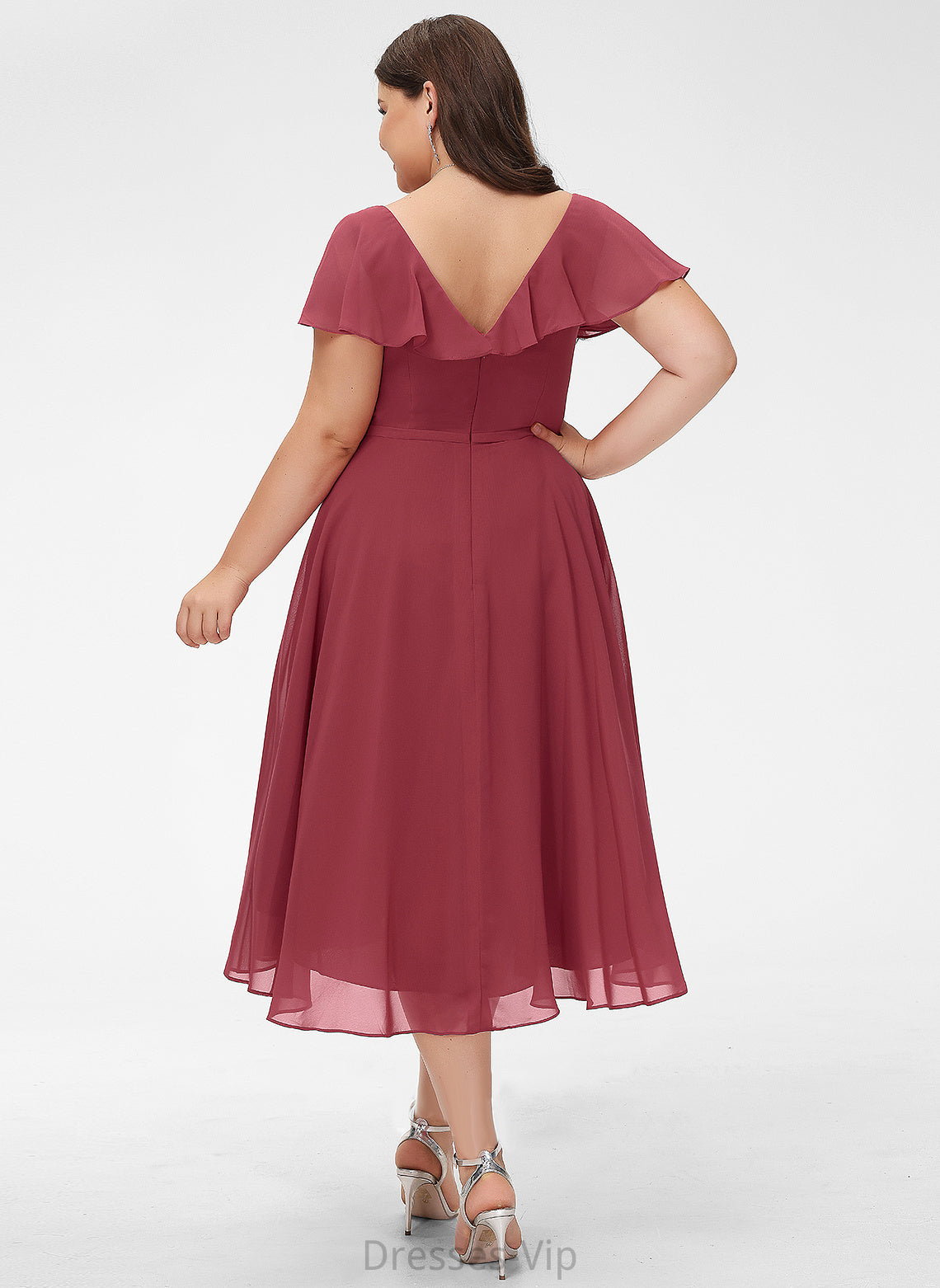 Chiffon Dress Lana With Asymmetrical A-Line Ruffle Cocktail V-neck Cocktail Dresses