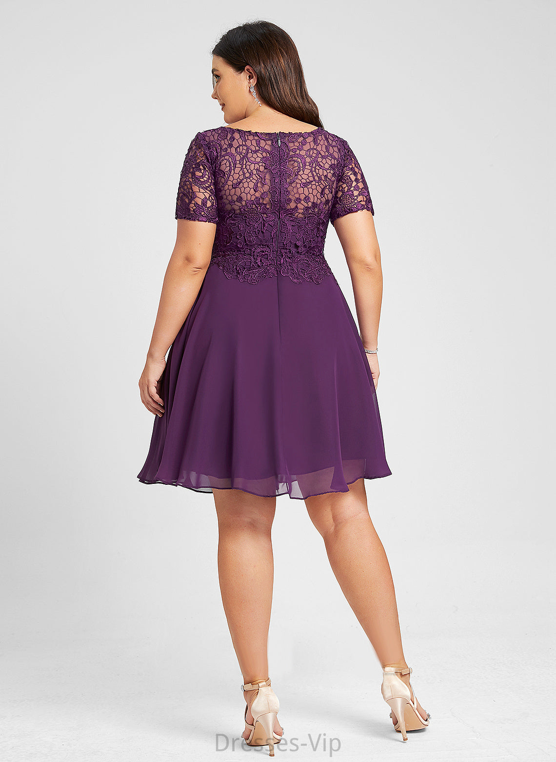 Dress Chiffon Lace Knee-Length Cocktail Cocktail Dresses Kinsley Neck Scoop A-Line