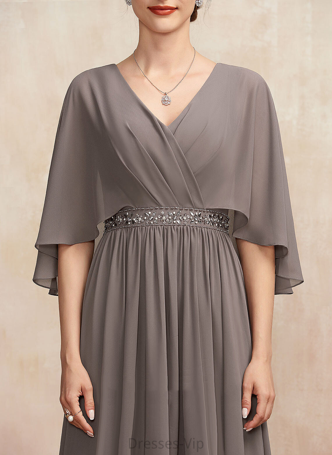 Ankle-Length A-Line Ruffle V-neck With Felicity Dress Beading Cocktail Chiffon Cocktail Dresses