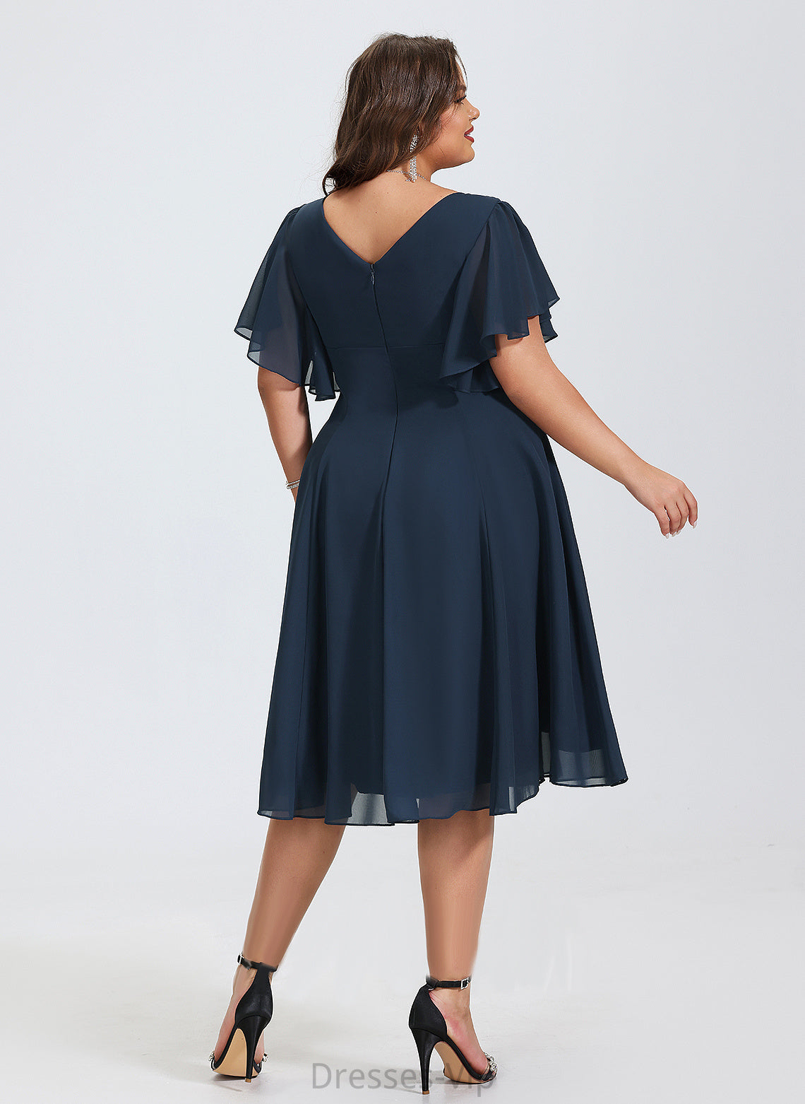 Knee-Length A-Line V-neck Cocktail Dresses June Chiffon Cocktail Dress