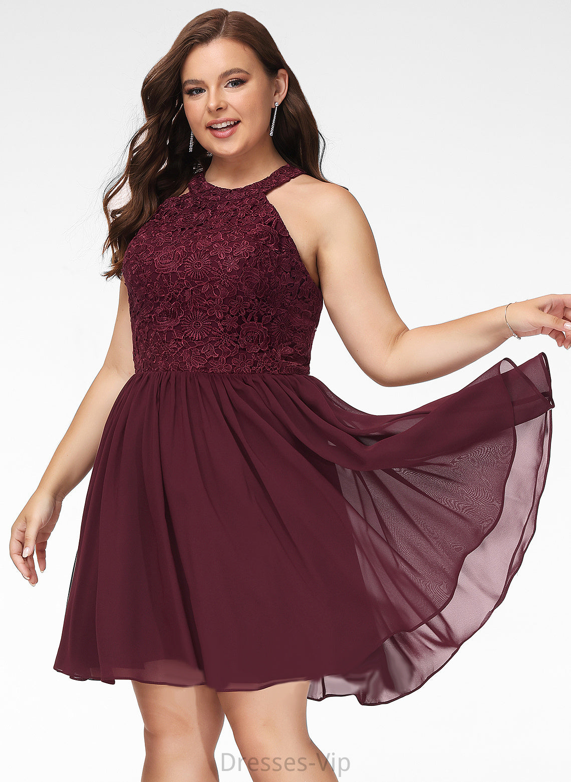 Cocktail Cocktail Dresses Lace With Short/Mini Chiffon A-Line Neck Lace Giana Dress Scoop