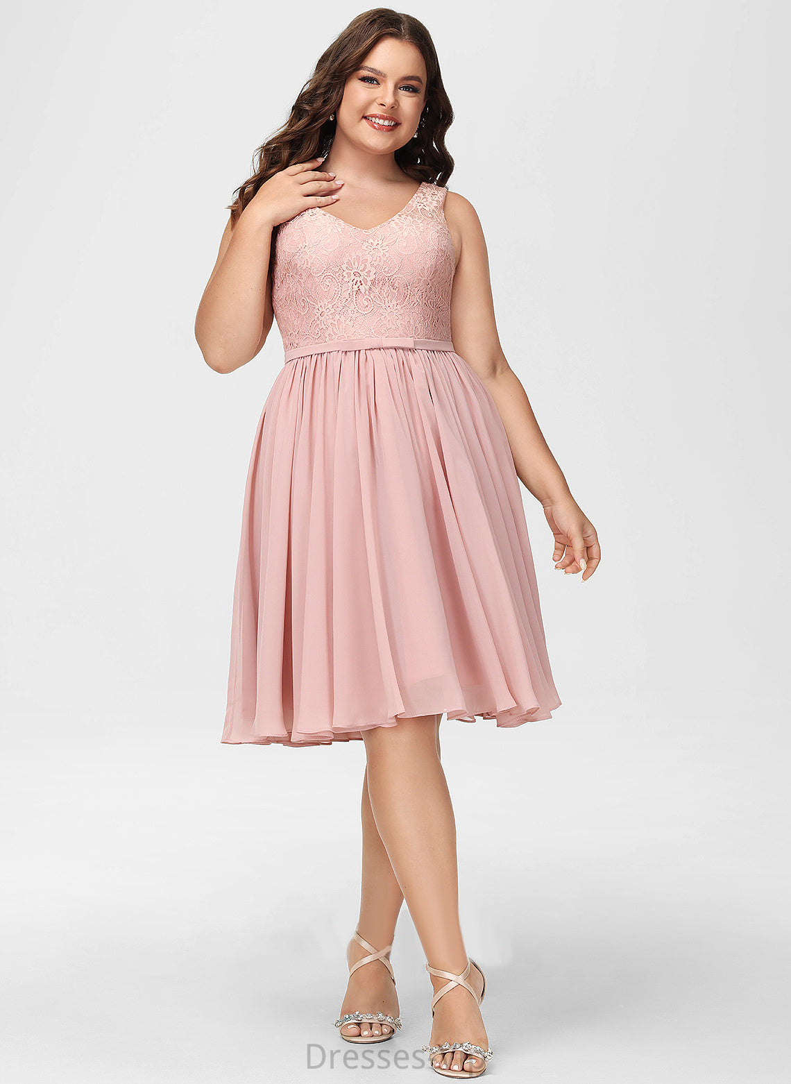 Knee-Length Cocktail Dresses With Cocktail Lace V-neck Chiffon Dress Carla Lace Bow(s) A-Line