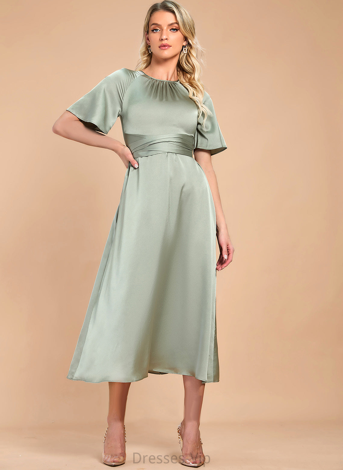 Jazlyn Cocktail Dresses Cocktail Tea-Length A-Line Satin Dress