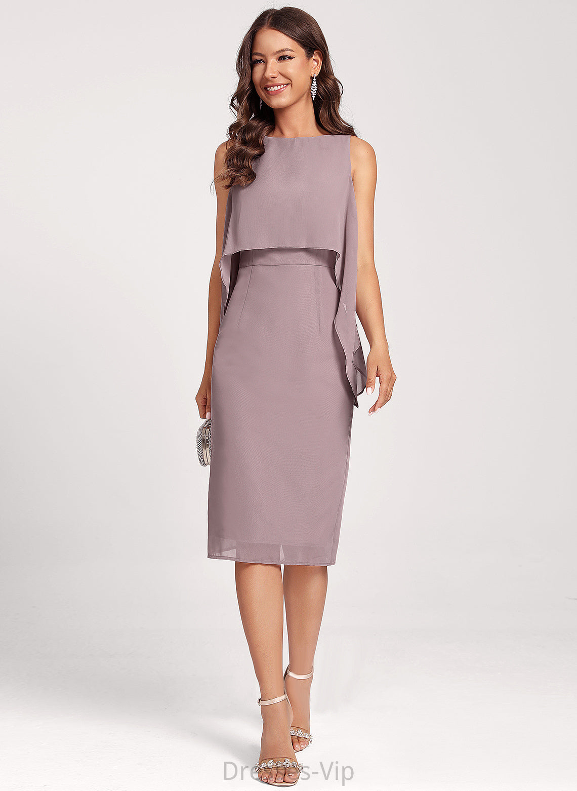 Scoop Chiffon Cocktail Sheath/Column Knee-Length Joyce Dress Neck Club Dresses