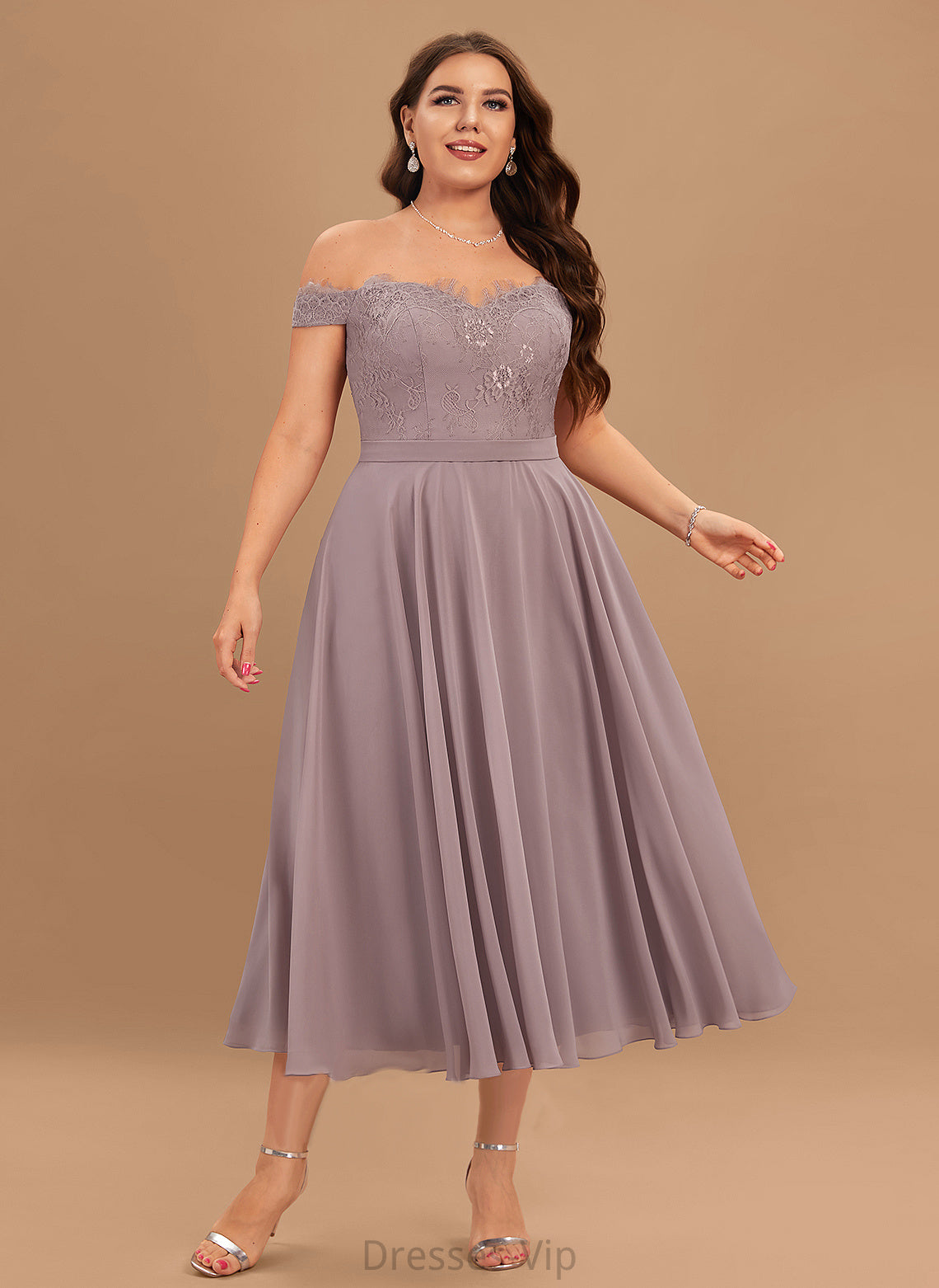 Raina A-Line Homecoming Dresses Dress Off-the-Shoulder Lace Beading With Chiffon Homecoming Tea-Length