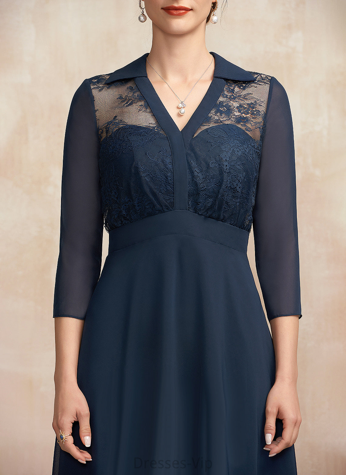 Dress Tea-Length Lace Cocktail Chiffon Marley V-neck A-Line Cocktail Dresses