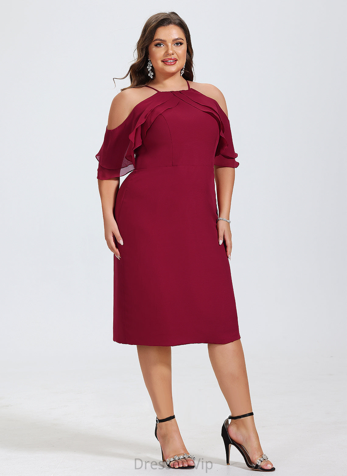 Evangeline Cascading Knee-Length Ruffles Cocktail With Chiffon Cocktail Dresses Dress Square Sheath/Column Neckline