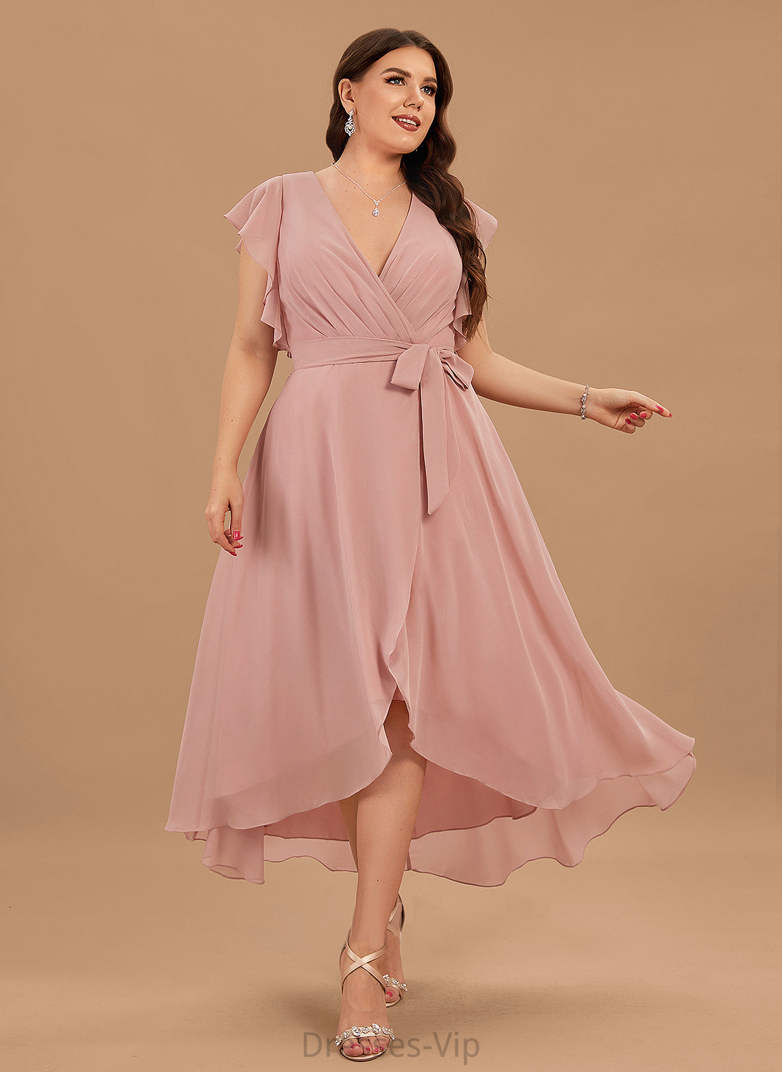 Cocktail Dresses A-Line Chiffon Araceli Ruffle Asymmetrical Dress Cocktail With V-neck