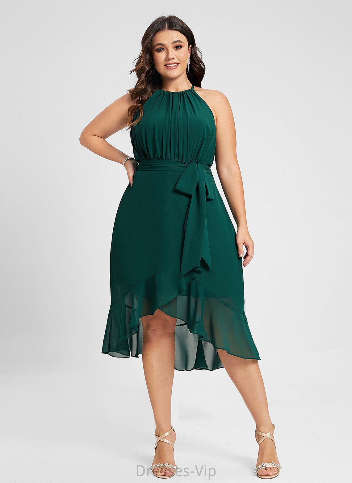 Cocktail Dresses Cocktail A-Line Bow(s) Nathalia Ruffle Dress Neck Scoop With Asymmetrical Chiffon