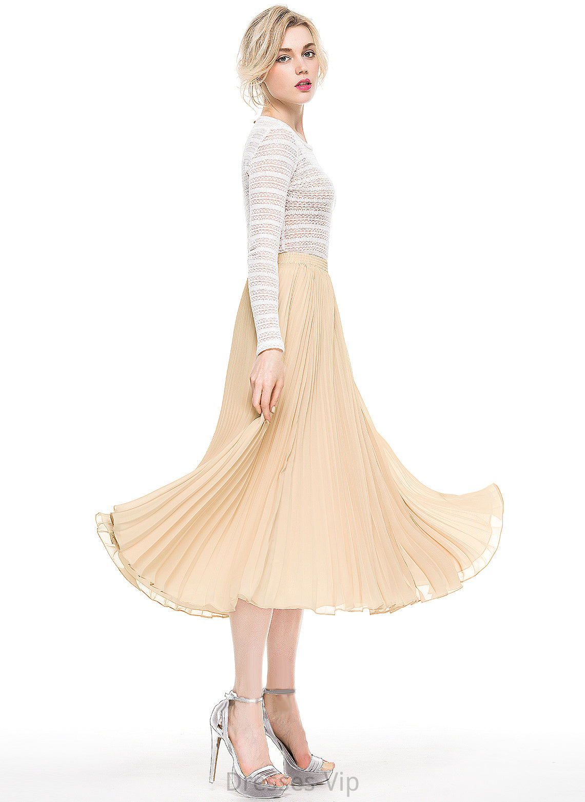 Tea-Length Skirt Cocktail A-Line/Princess With Chiffon Pleated Cocktail Dresses Mckinley