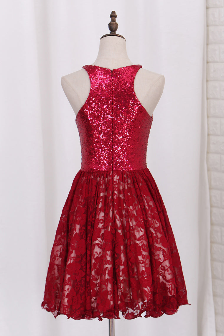 2024 Homecoming Dresses A Line Scoop Sequin&Lace Short/Mini