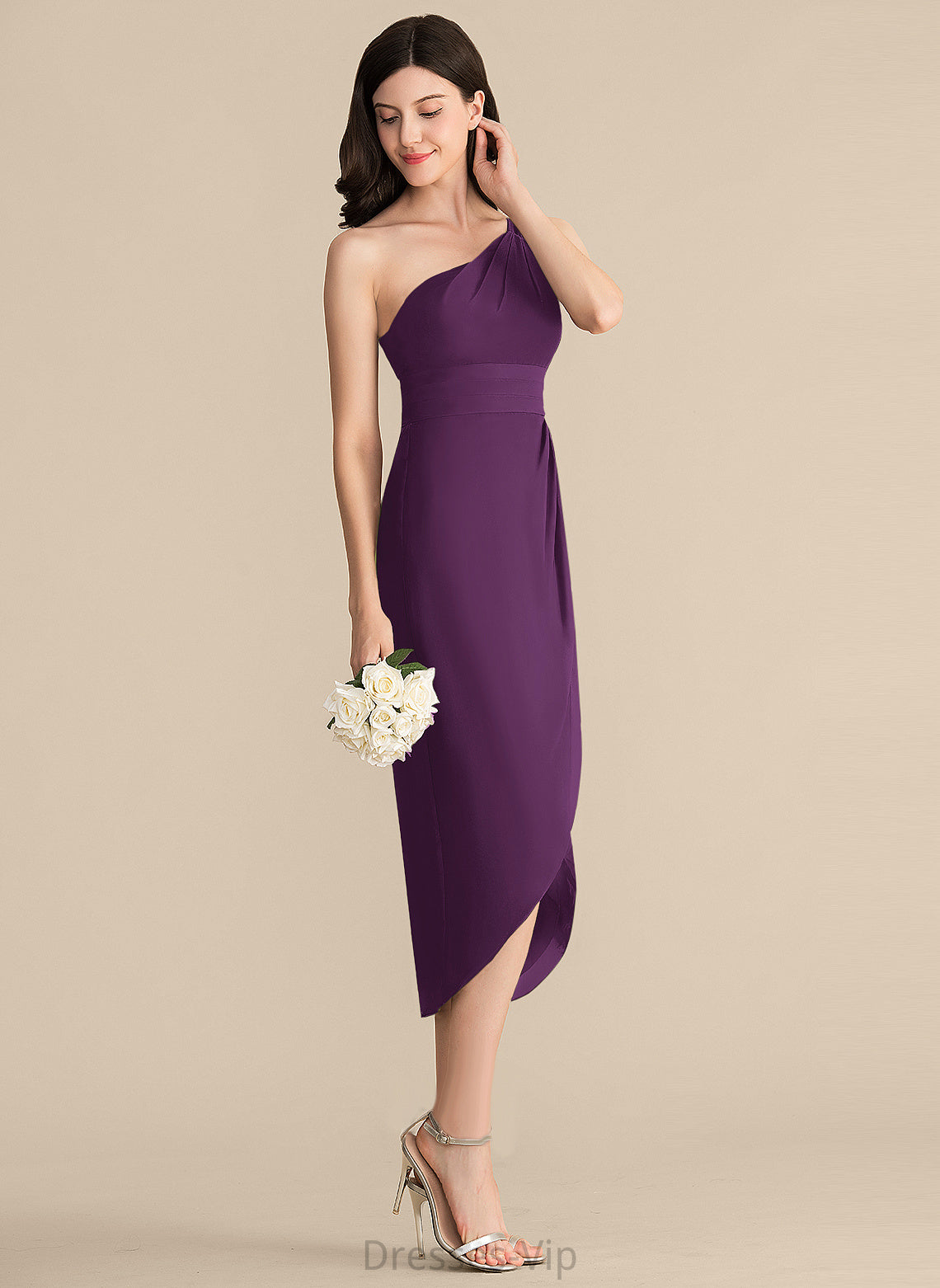 Dress One-Shoulder Asymmetrical Chiffon Cocktail Ruffle Sheath/Column Izabelle With Cocktail Dresses