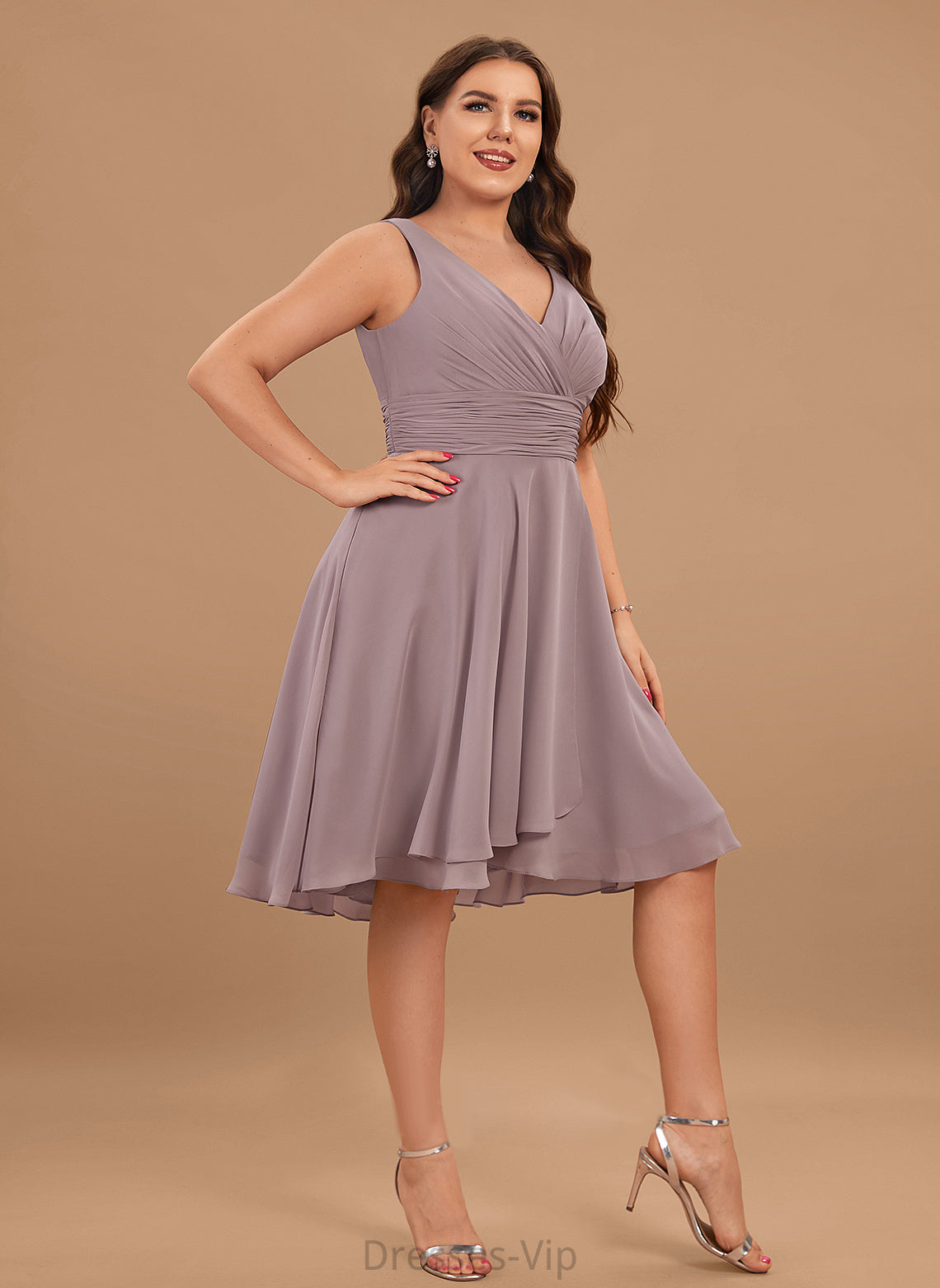 Ruffle Elsa Cocktail V-neck Cocktail Dresses Dress Asymmetrical With A-Line Chiffon