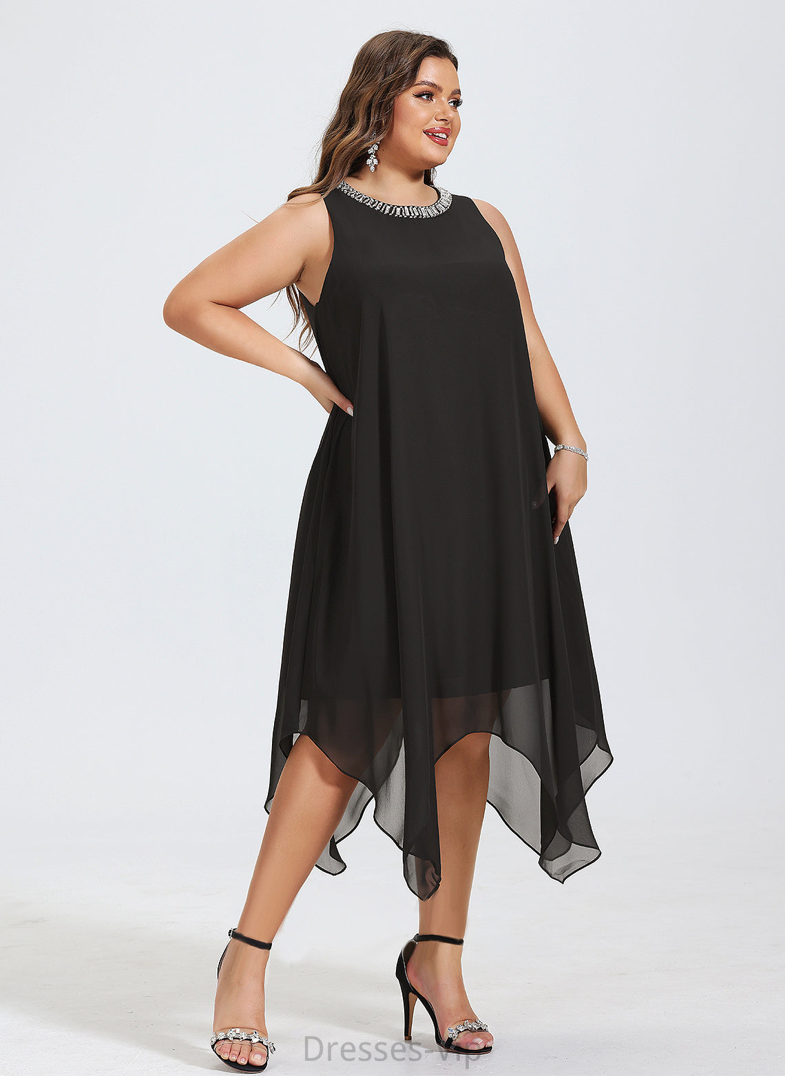 Dress A-Line With Chiffon Cocktail Scoop Lindsey Beading Neck Asymmetrical Cocktail Dresses