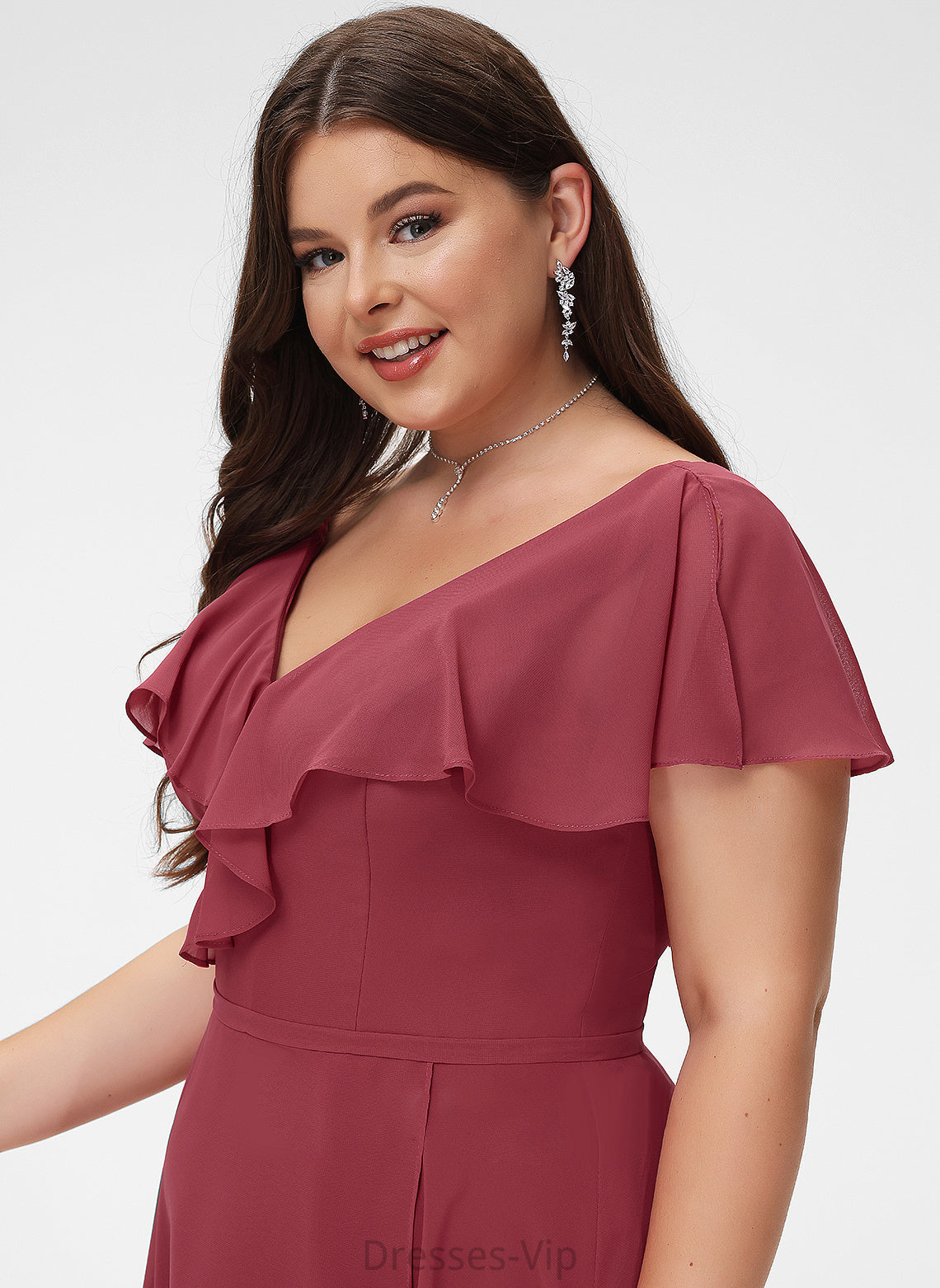 Chiffon Dress Lana With Asymmetrical A-Line Ruffle Cocktail V-neck Cocktail Dresses