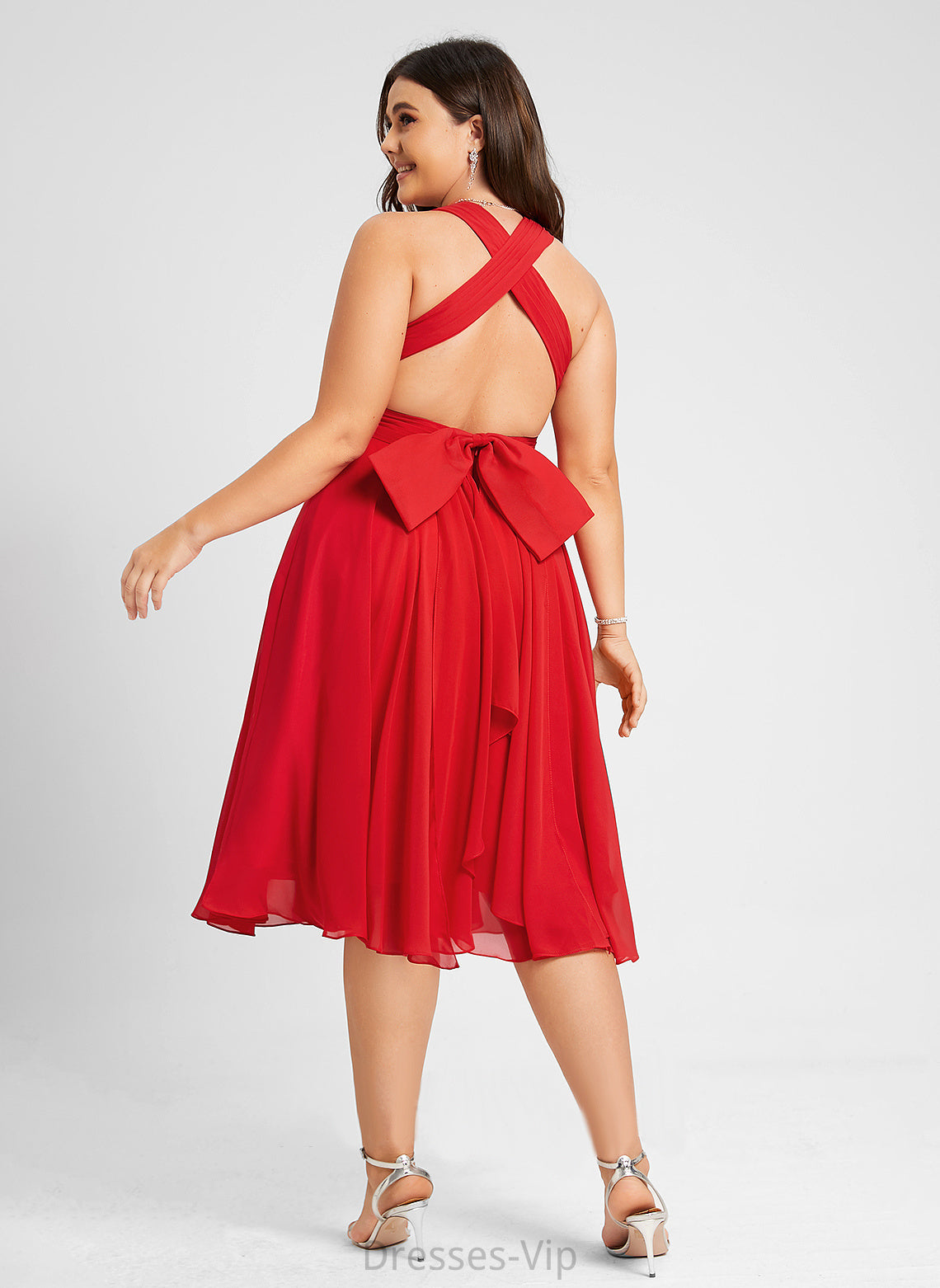 Cocktail A-Line Bow(s) V-neck Genesis Cocktail Dresses Dress Knee-Length Chiffon With Ruffle