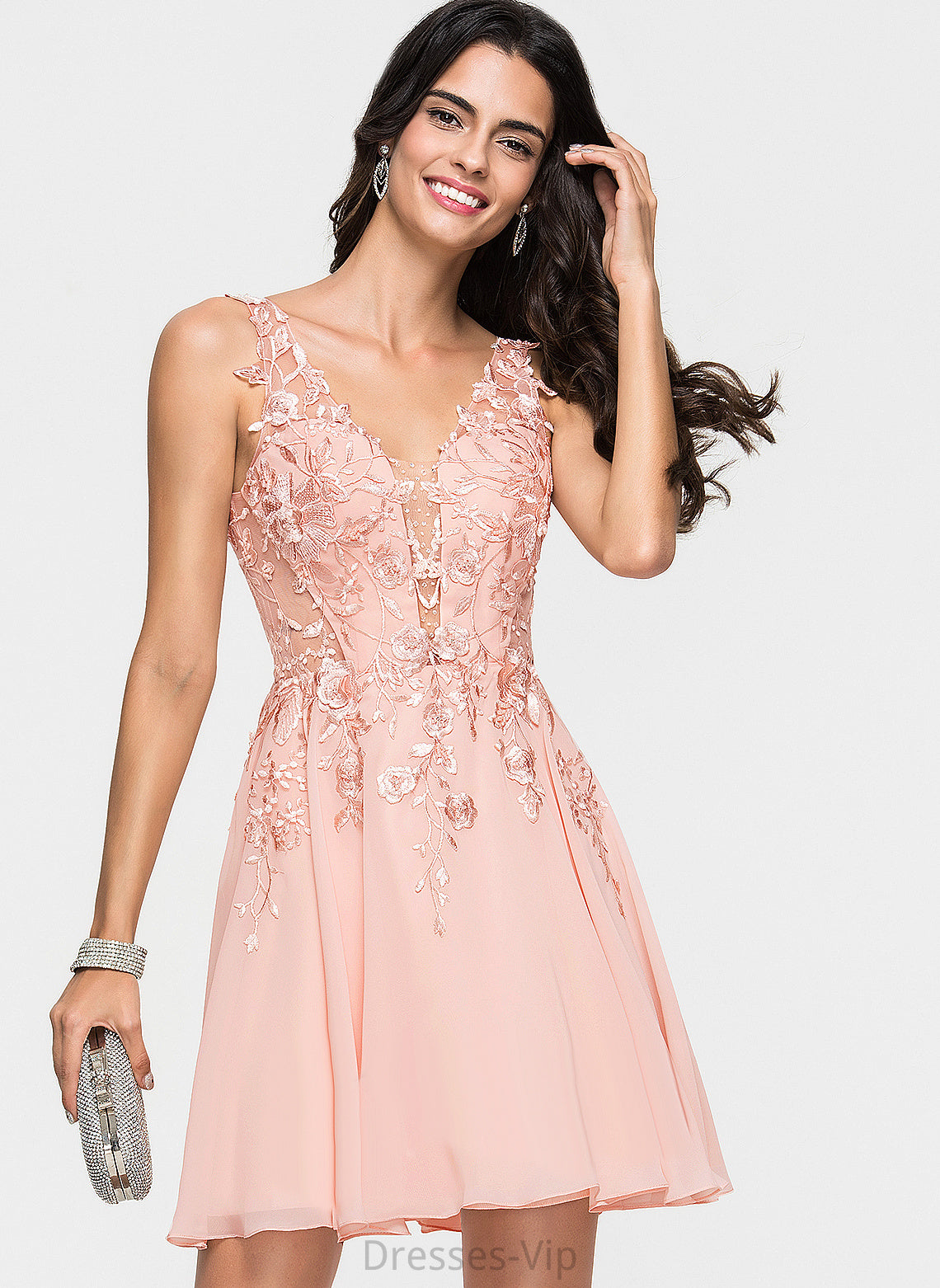 Dress With A-Line Tabitha Homecoming Dresses V-neck Beading Chiffon Lace Short/Mini Homecoming