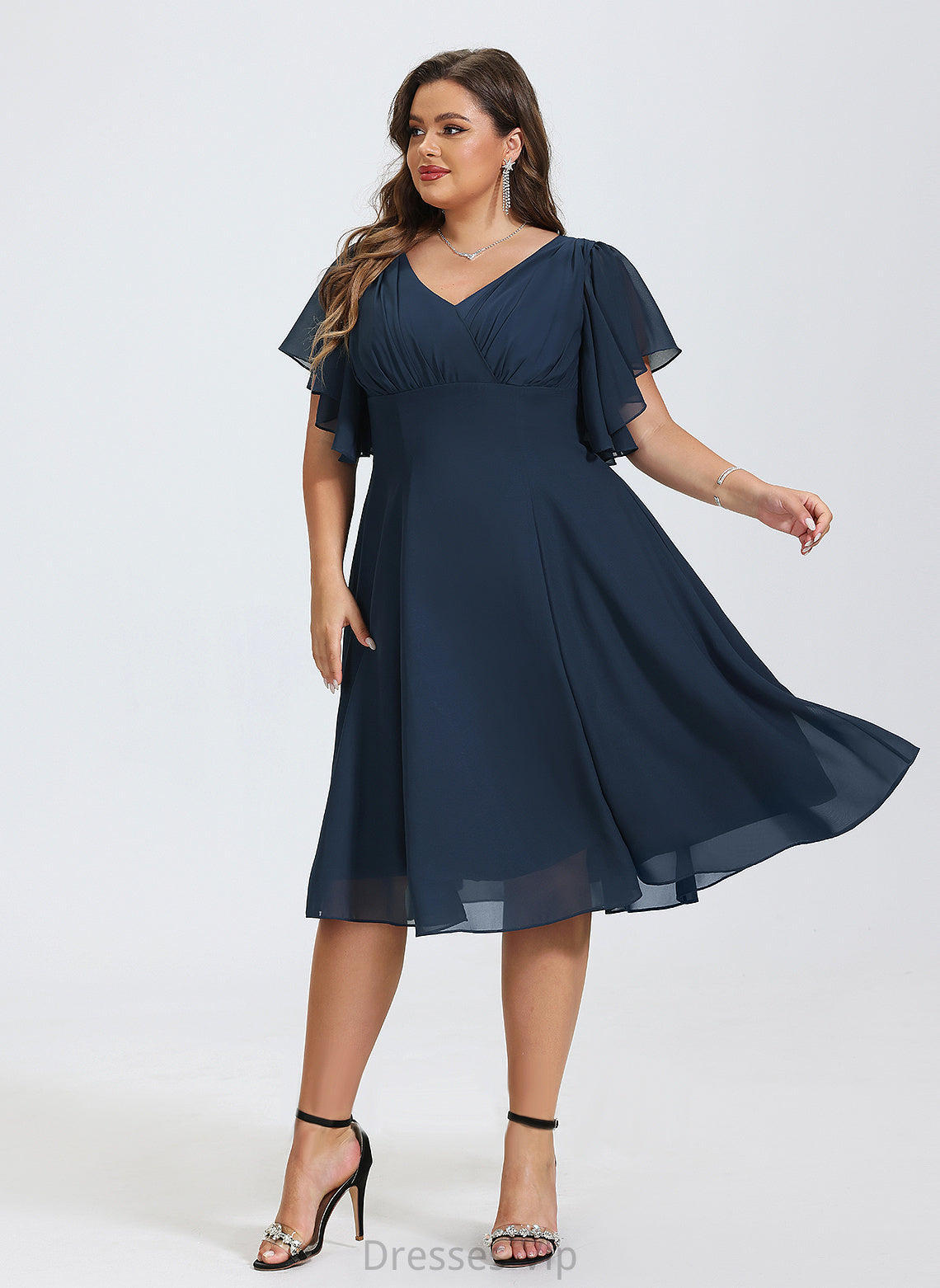 Knee-Length A-Line V-neck Cocktail Dresses June Chiffon Cocktail Dress