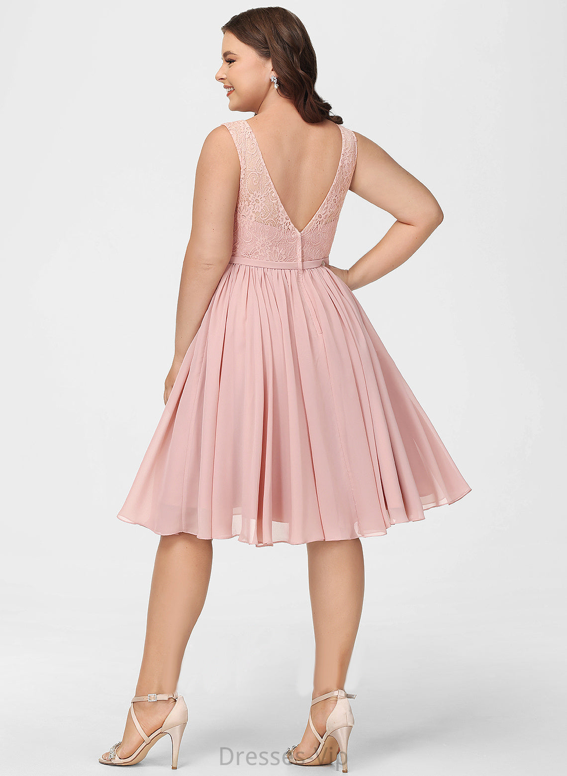 Knee-Length Cocktail Dresses With Cocktail Lace V-neck Chiffon Dress Carla Lace Bow(s) A-Line