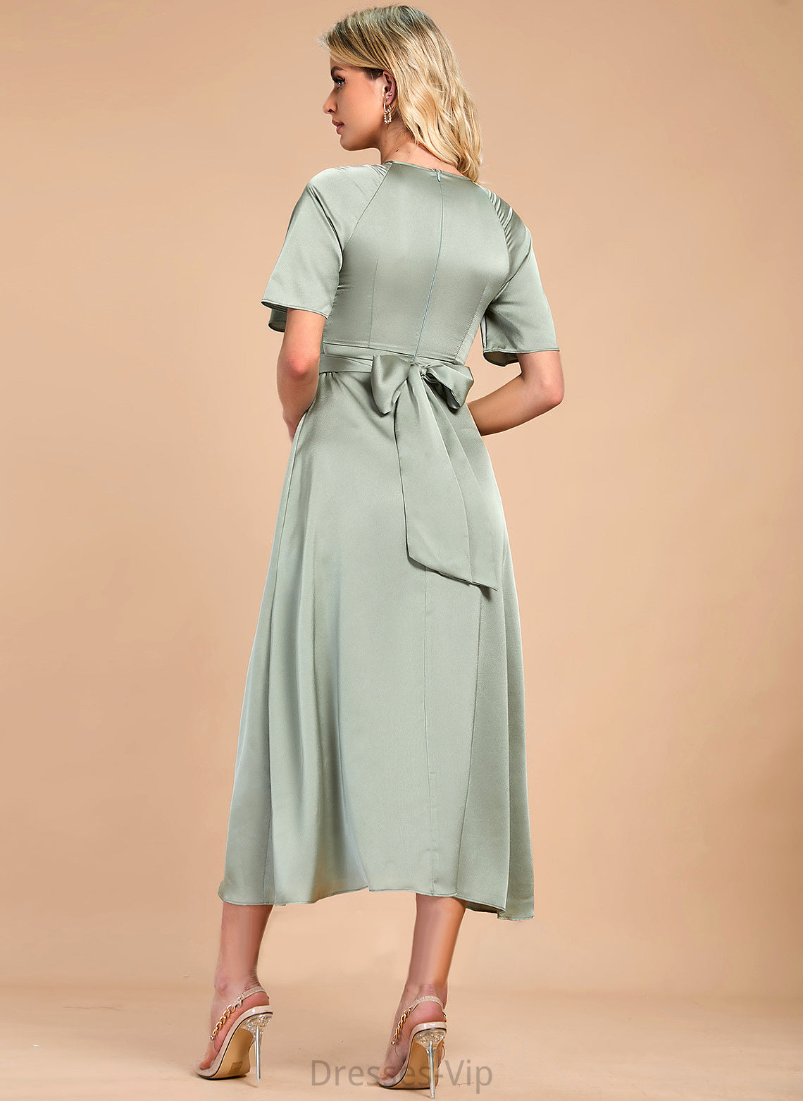 Jazlyn Cocktail Dresses Cocktail Tea-Length A-Line Satin Dress