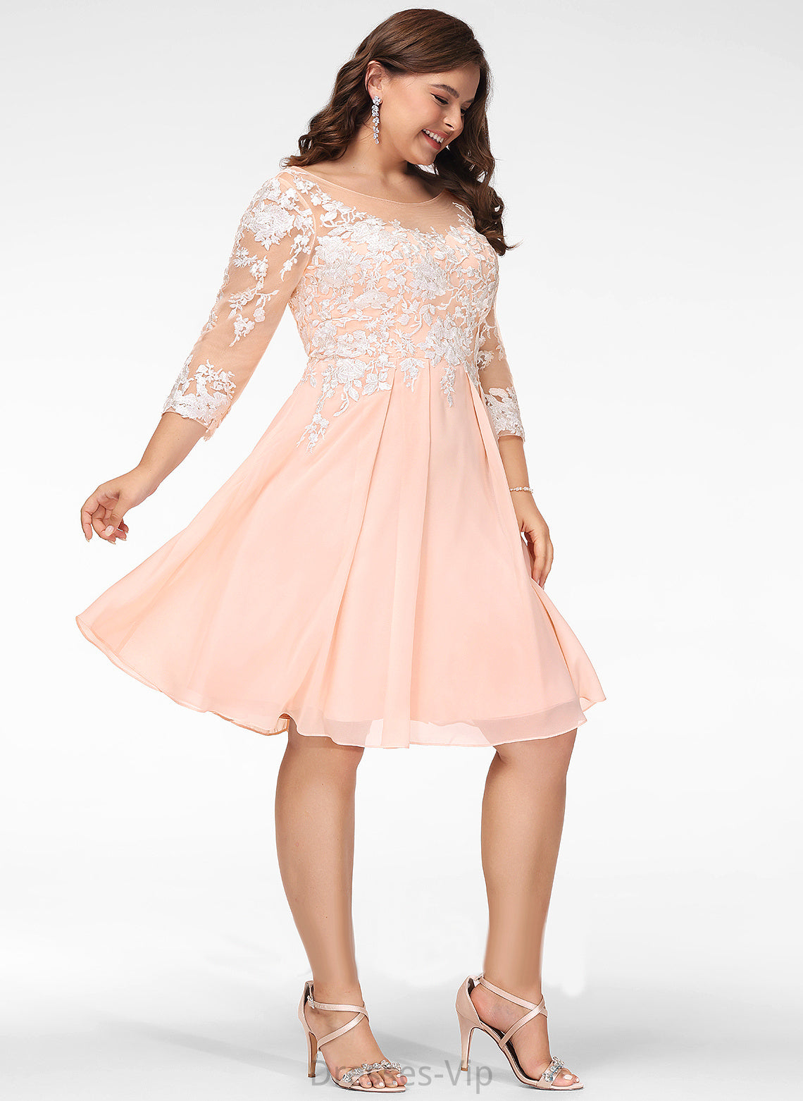 Lace Anika Neck Chiffon Lace Cocktail Dresses Knee-Length Cocktail With Scoop Dress A-Line