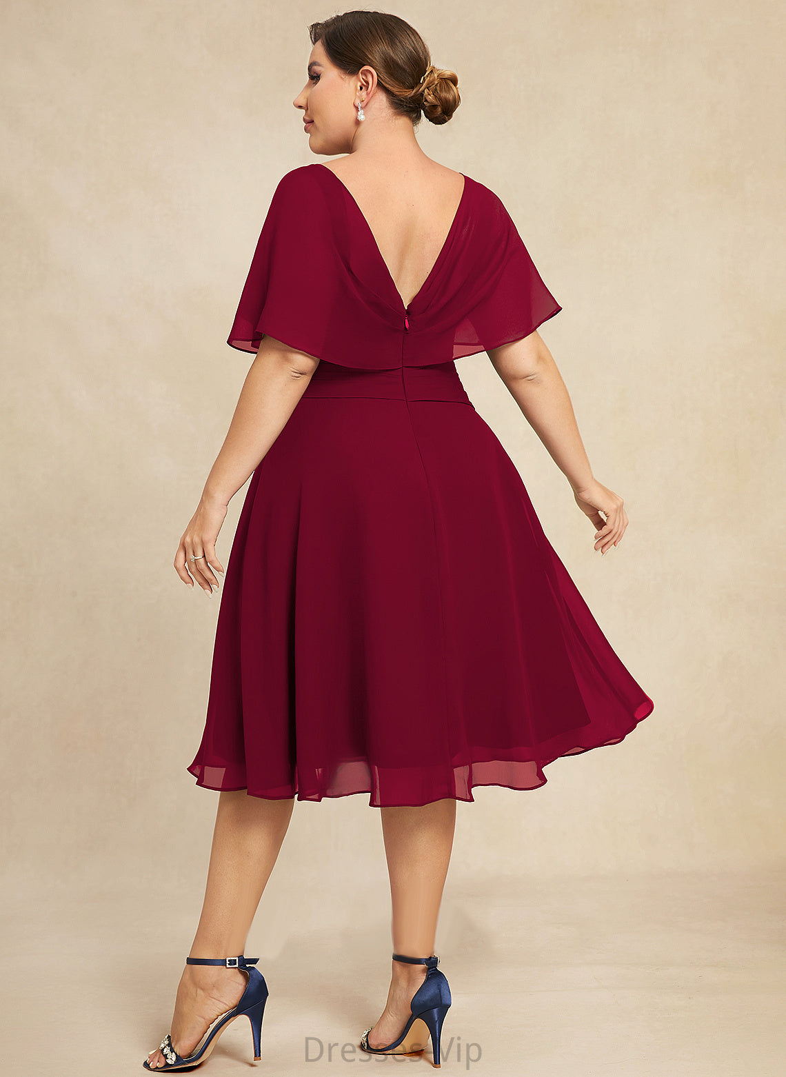 Cocktail Dresses With Knee-Length Gretchen Cocktail Dress A-Line Chiffon V-neck Ruffle