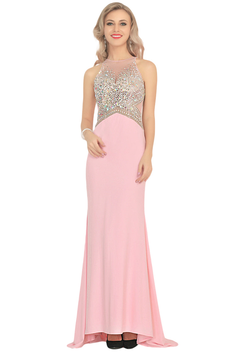 2024 Mermaid Scoop Spandex Prom Dresses With Beads&Rhinestones