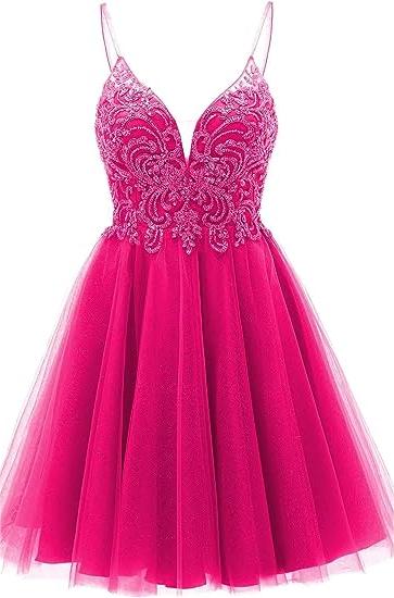 A-line Straps Appliques Tulle Short Homecoming Dress