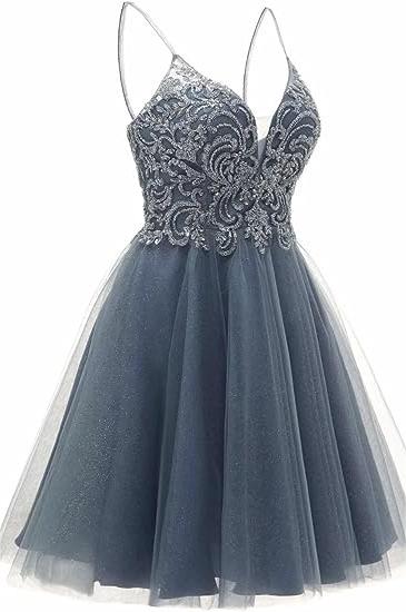 A-line Straps Appliques Tulle Short Homecoming Dress