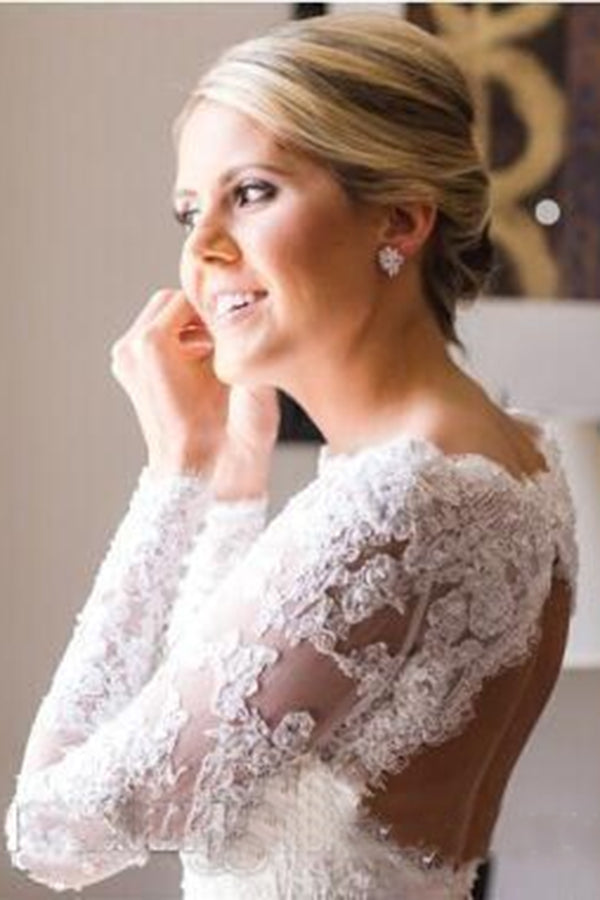 Charming Lace Long Sleeves Open Back With Trailing Wedding Dresses