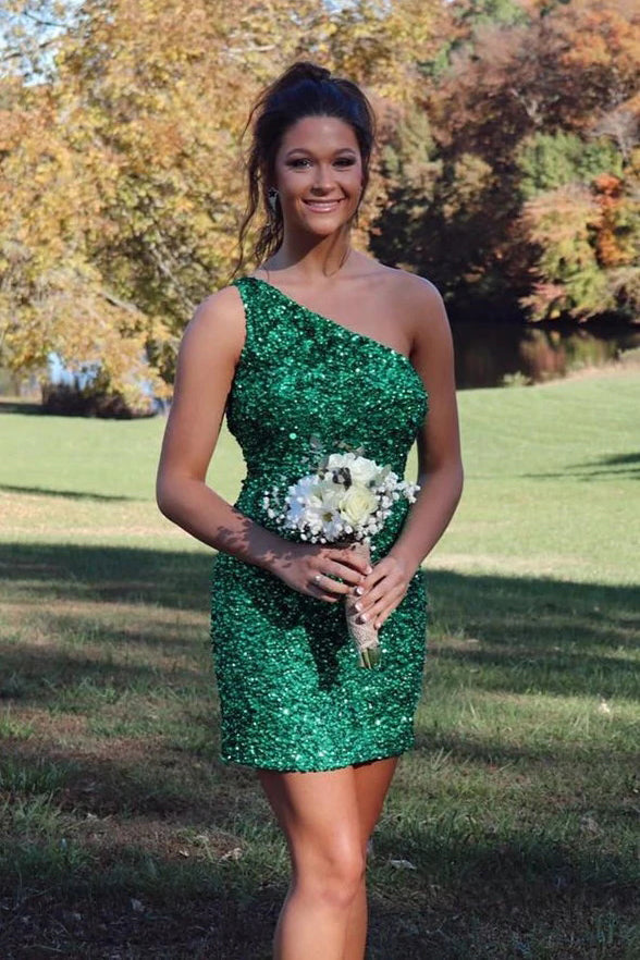 One Shoulder Sequins Short Homecoming Dresses