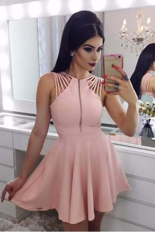 A-line Simple Sleeveless Zipper Short Homecoming Dresses