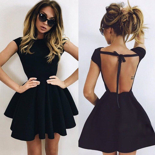 Cute A-Line Homecoming Dresses Black Backless Short Prom Dresses HCD29