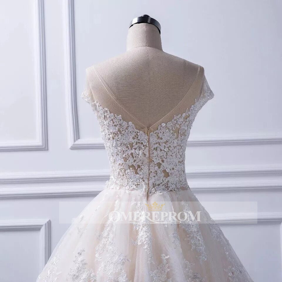 Elegant Round Tulle Lace With Appliques Wedding Dresses