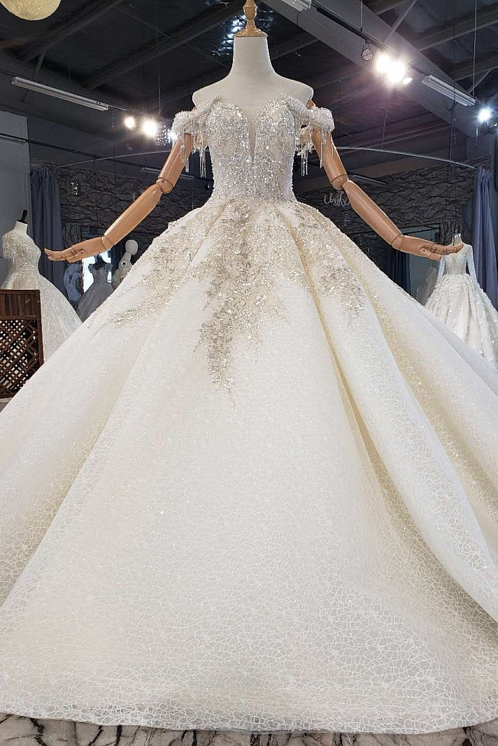 New Arrival Long Off The Shoulder Ball Gown Lace Wedding Dresses