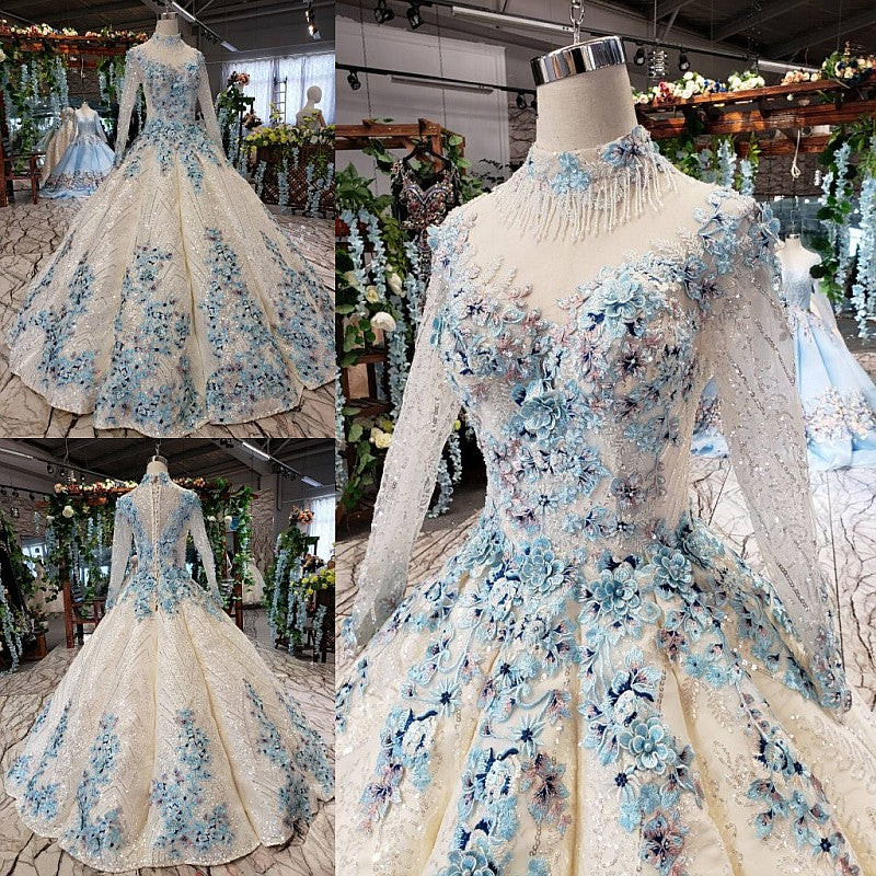 Newest Long Sleeves Ball Gown Wedding Dresses With Appliques