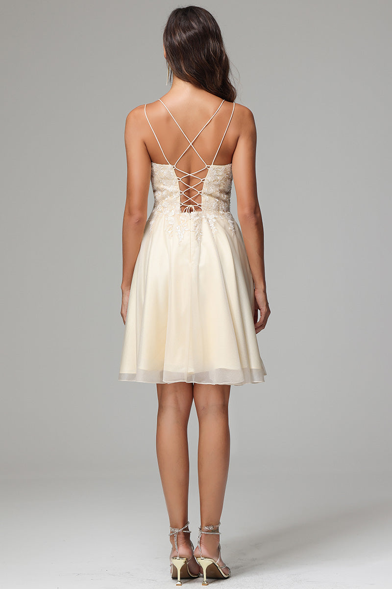 A-line Spaghetti Straps Short Homecoming Dress with Appliques