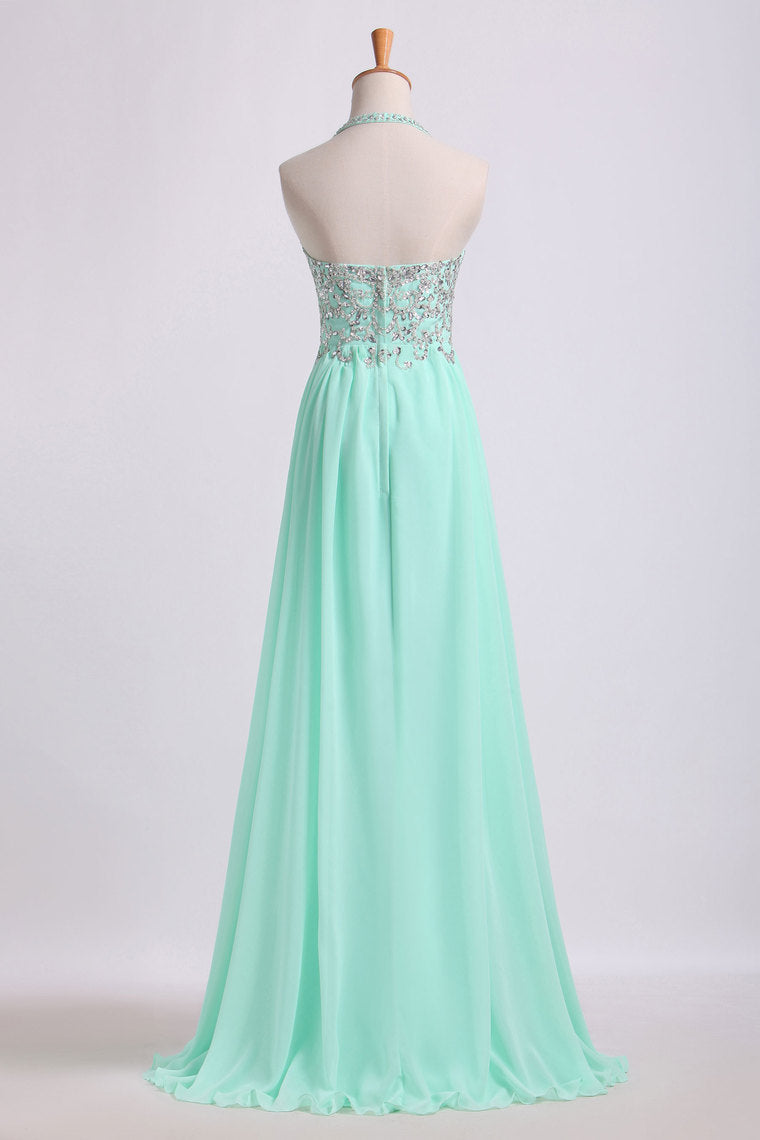 Prom Dresses Empire Waist Halter Floor Length Chiffon