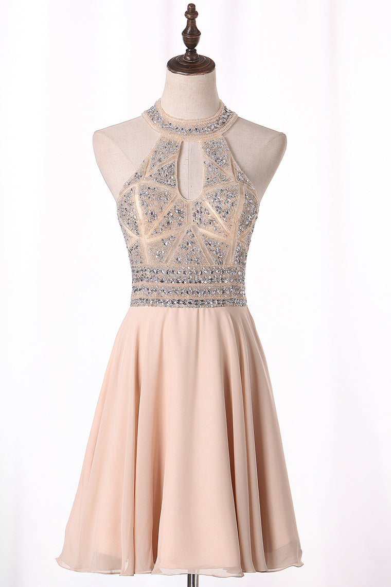 2024 A Line Homecoming Dresses Scoop Chiffon With Beading