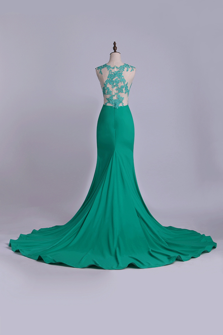 2024 New Arrival Scoop Mermaid Prom Dresses With Applique