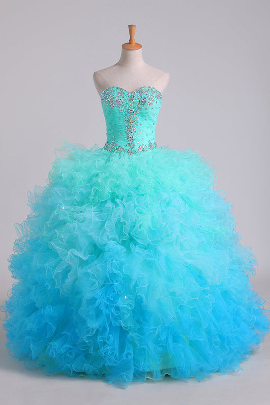 2024 Quinceanera Dresses Ball Gown Floor Length With Beads And Ruffles