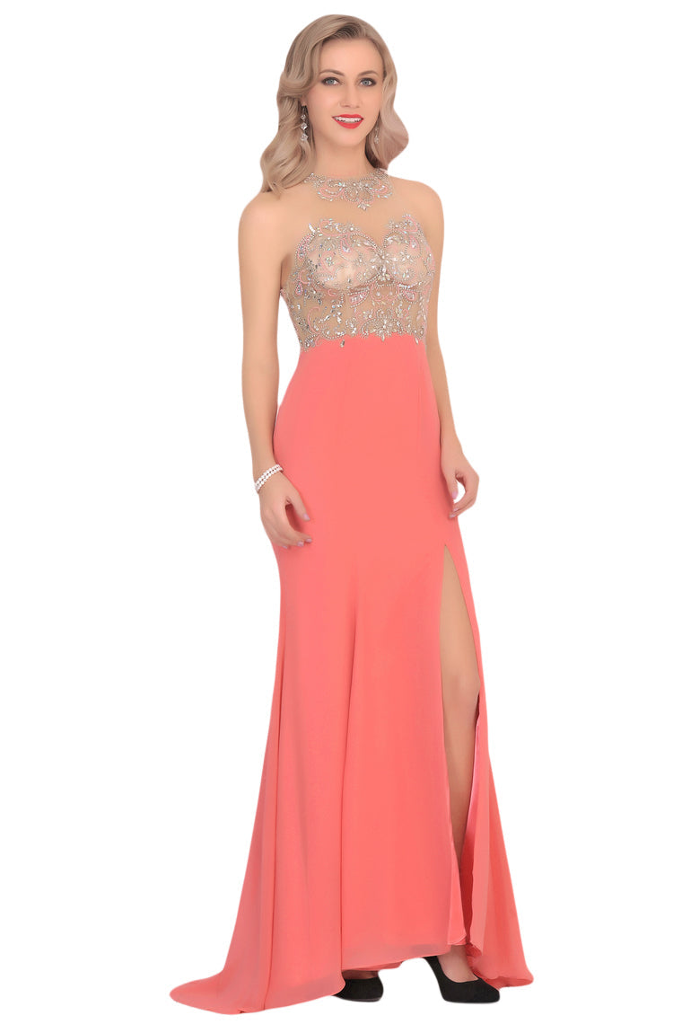 2024 Mermaid Scoop Chiffon Prom Dresses With Beads And Slit