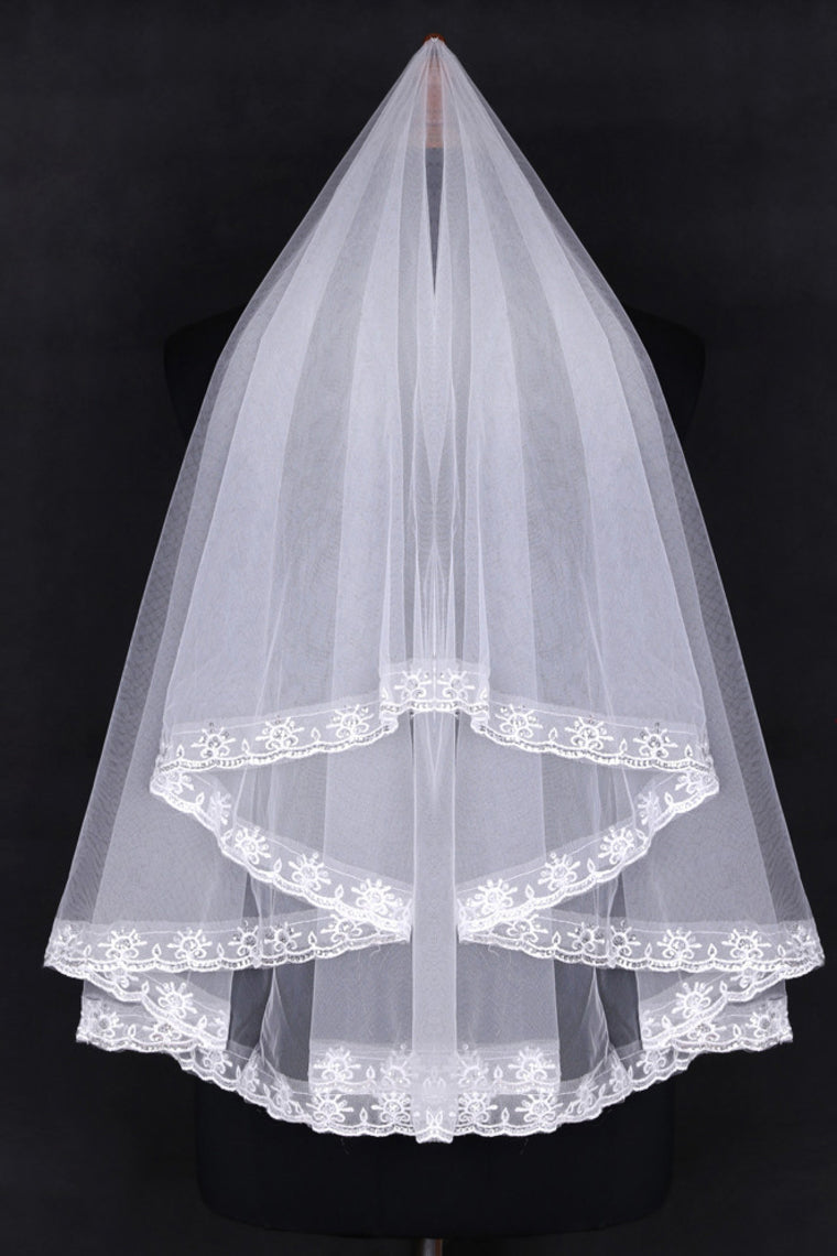 Two-Tier Finger-Tip Bridal Veils With Applique