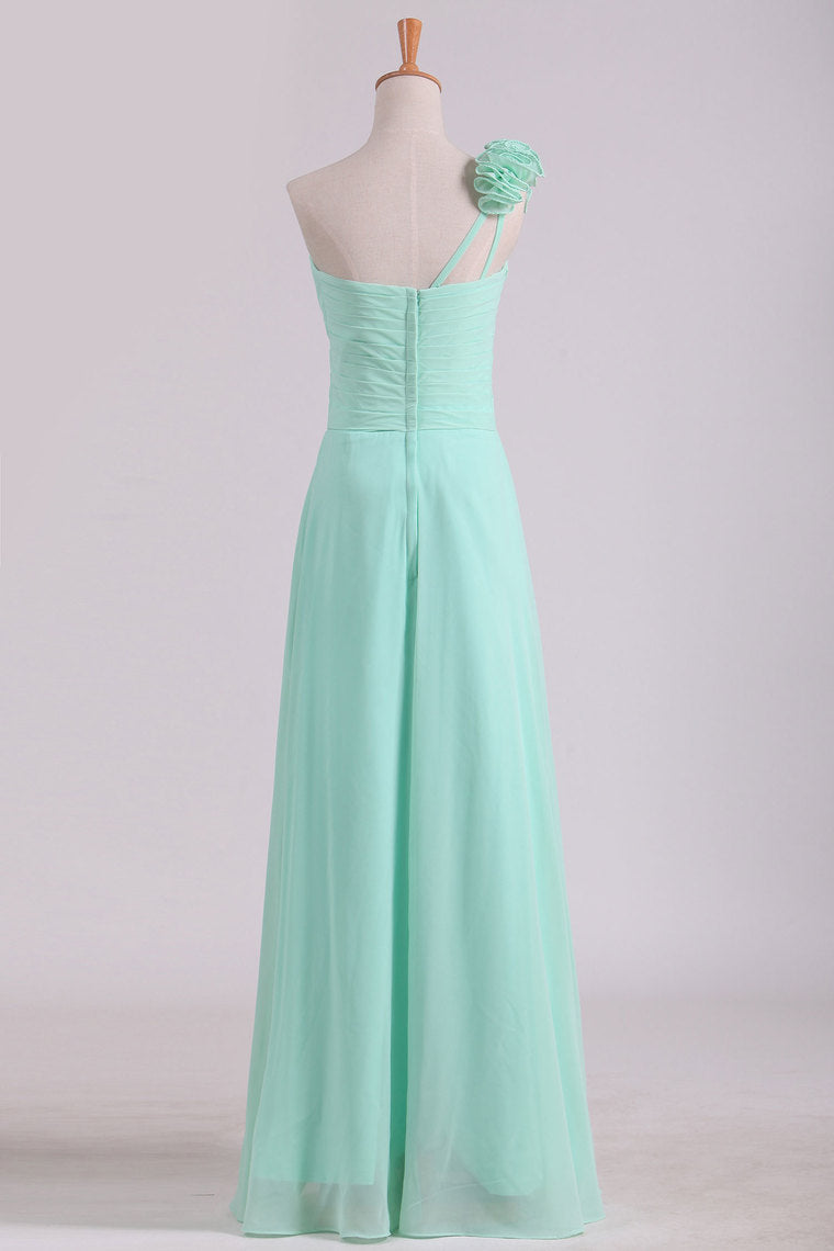 2024  A Line One Shoulder With Handmade Flowers Chiffon Bridesmaid Dress